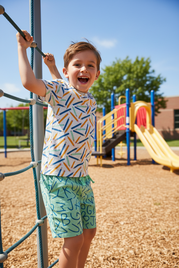 Boy's Pencil Tee & Mint Alphabet Shorts