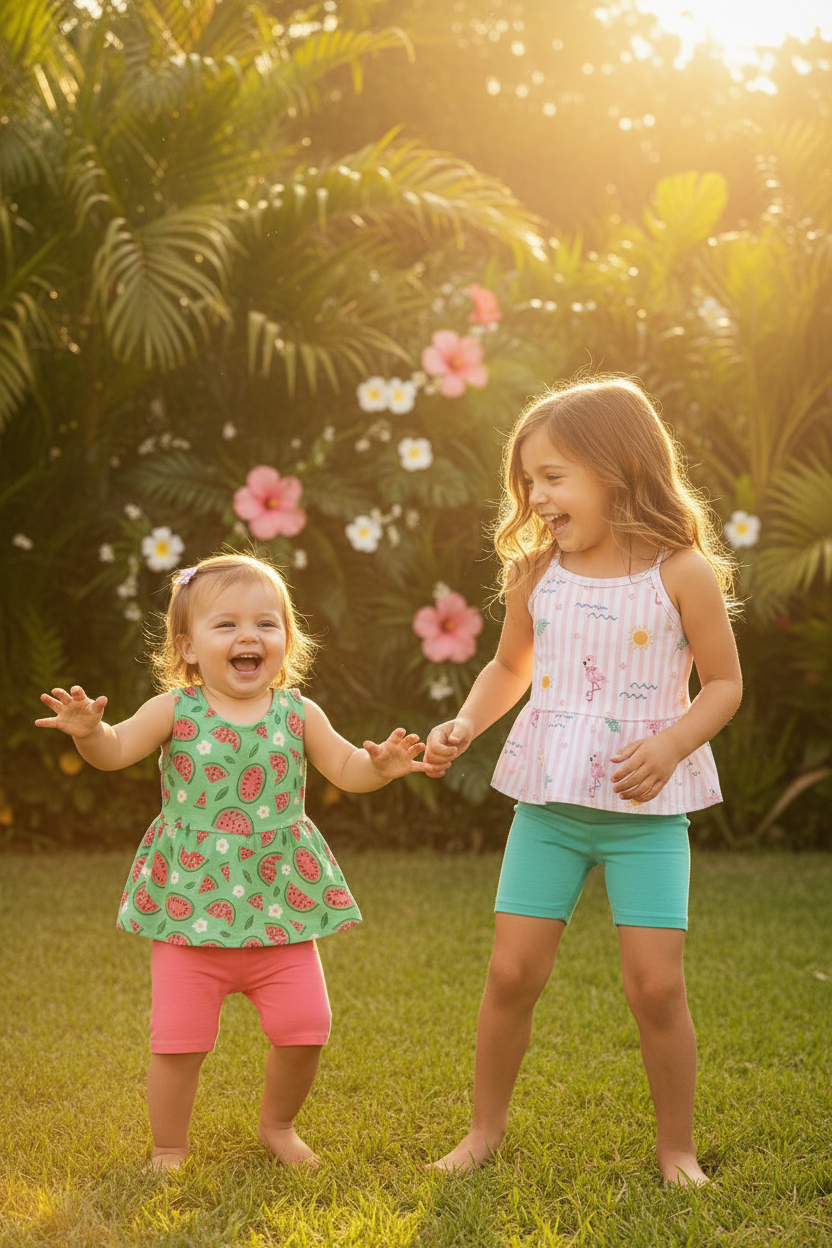 Kids Magazine Ad - Watermelon Toddler & Flamingo Older Girl